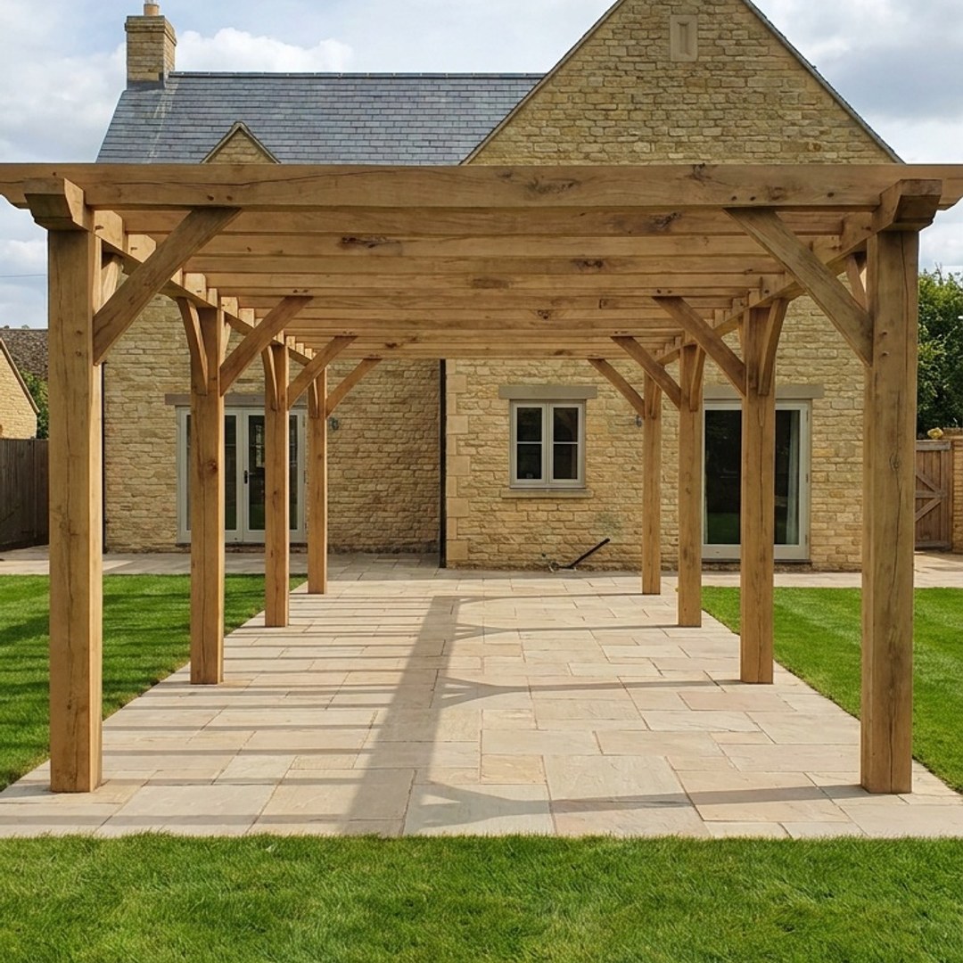 Timber pergola over a decked patio